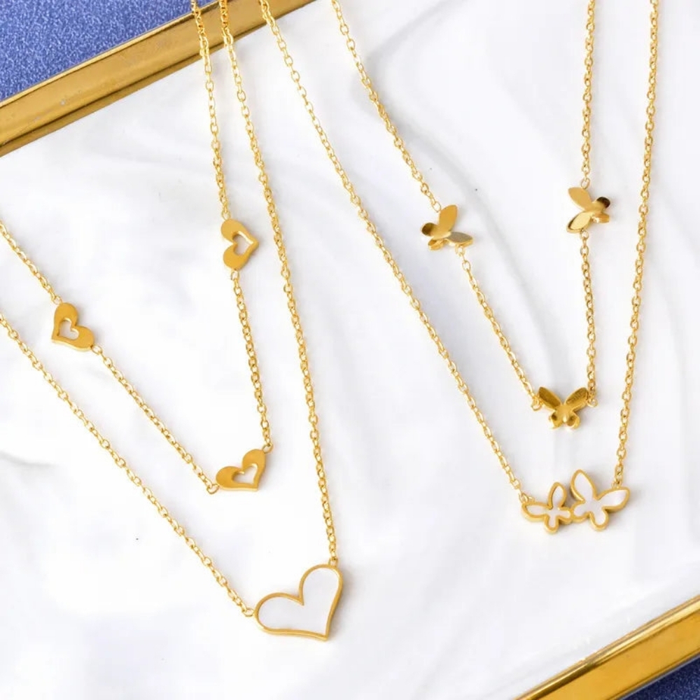 Gold Heart and Butterfly Layered Necklace